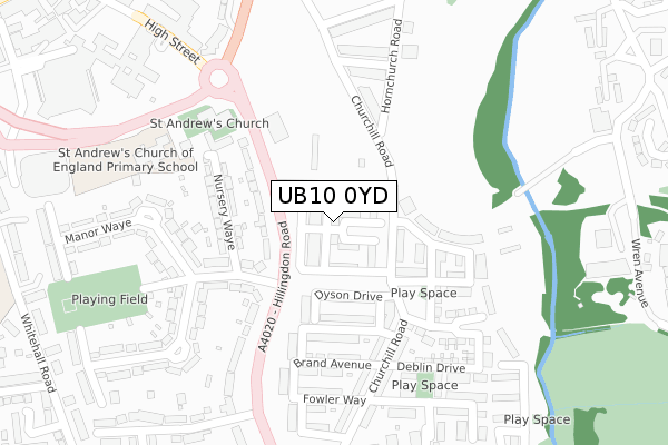 UB10 0YD map - large scale - OS Open Zoomstack (Ordnance Survey)