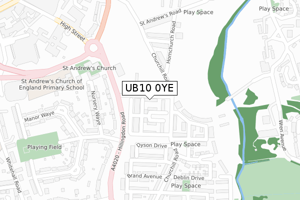 UB10 0YE map - large scale - OS Open Zoomstack (Ordnance Survey)