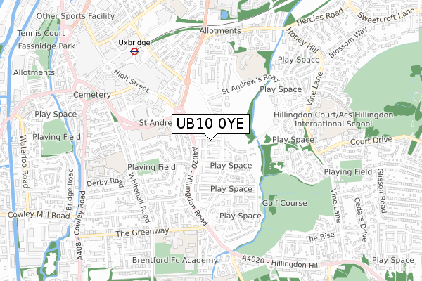 UB10 0YE map - small scale - OS Open Zoomstack (Ordnance Survey)