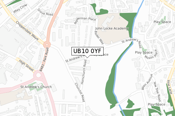 UB10 0YF map - large scale - OS Open Zoomstack (Ordnance Survey)