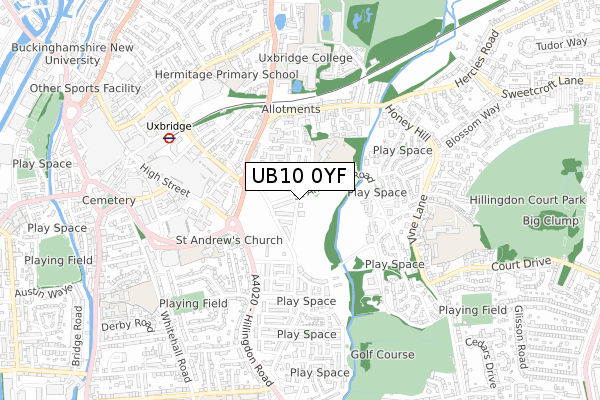 UB10 0YF map - small scale - OS Open Zoomstack (Ordnance Survey)