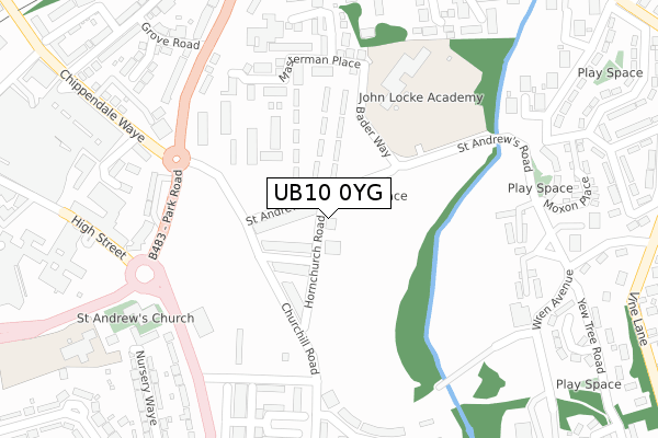 UB10 0YG map - large scale - OS Open Zoomstack (Ordnance Survey)