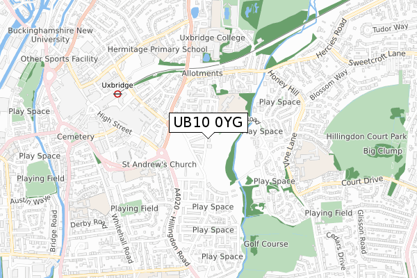 UB10 0YG map - small scale - OS Open Zoomstack (Ordnance Survey)