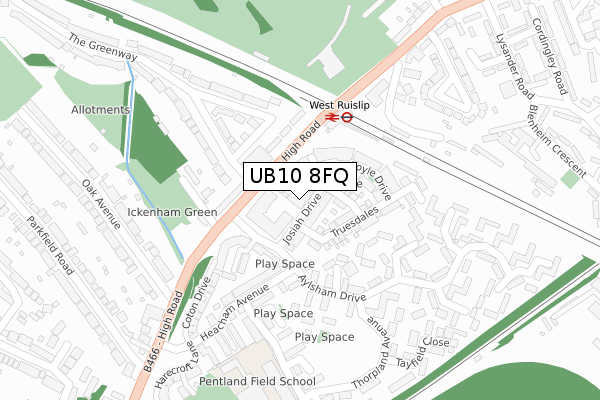 UB10 8FQ map - large scale - OS Open Zoomstack (Ordnance Survey)