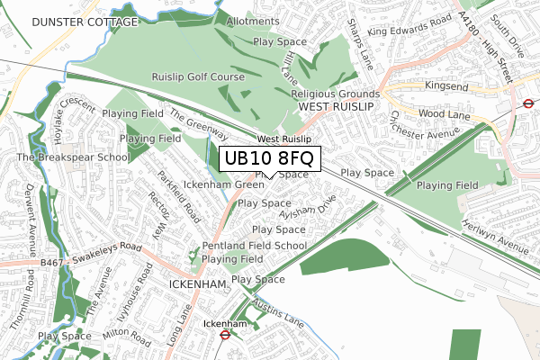 UB10 8FQ map - small scale - OS Open Zoomstack (Ordnance Survey)