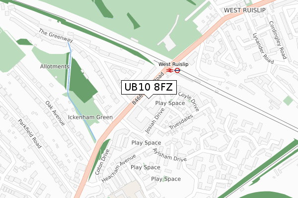 UB10 8FZ map - large scale - OS Open Zoomstack (Ordnance Survey)