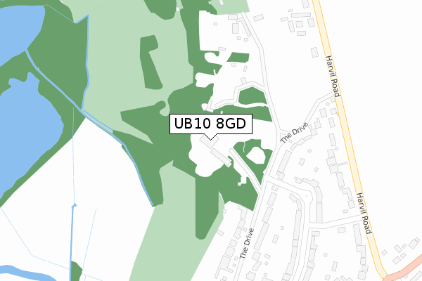 UB10 8GD map - large scale - OS Open Zoomstack (Ordnance Survey)
