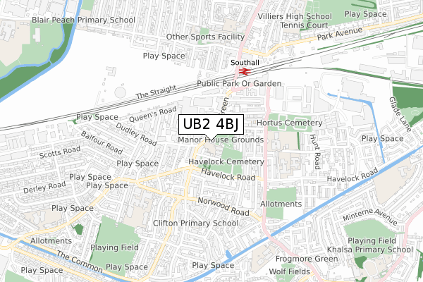 UB2 4BJ map - small scale - OS Open Zoomstack (Ordnance Survey)
