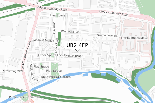 UB2 4FP map - large scale - OS Open Zoomstack (Ordnance Survey)