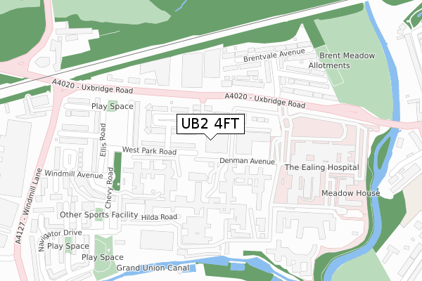 UB2 4FT map - large scale - OS Open Zoomstack (Ordnance Survey)