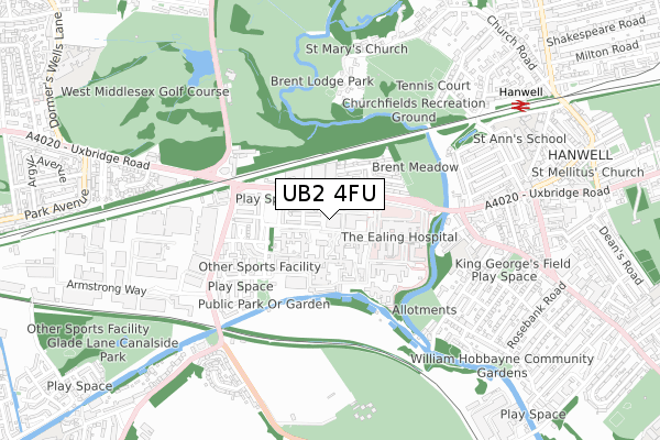 UB2 4FU map - small scale - OS Open Zoomstack (Ordnance Survey)