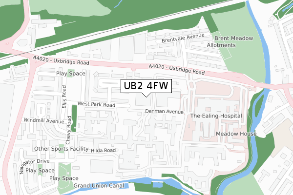 UB2 4FW map - large scale - OS Open Zoomstack (Ordnance Survey)