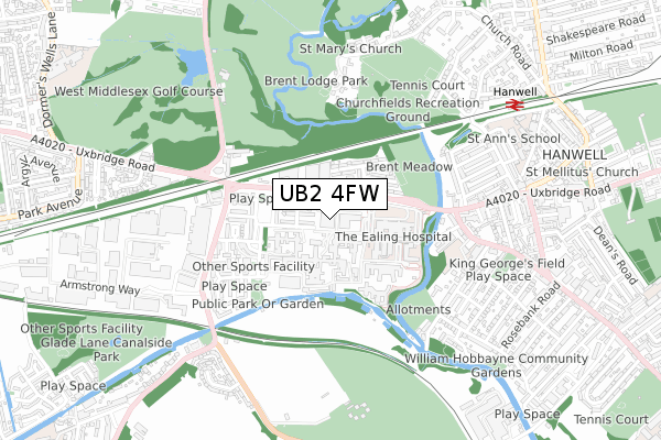 UB2 4FW map - small scale - OS Open Zoomstack (Ordnance Survey)