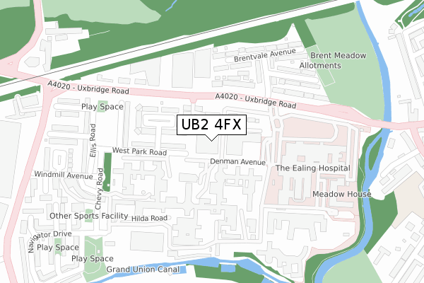 UB2 4FX map - large scale - OS Open Zoomstack (Ordnance Survey)