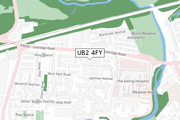 UB2 4FY map - large scale - OS Open Zoomstack (Ordnance Survey)
