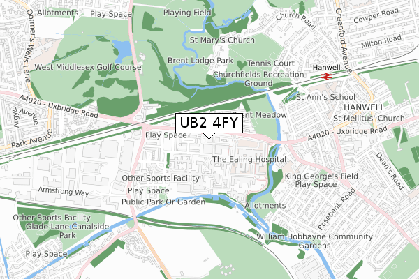 UB2 4FY map - small scale - OS Open Zoomstack (Ordnance Survey)