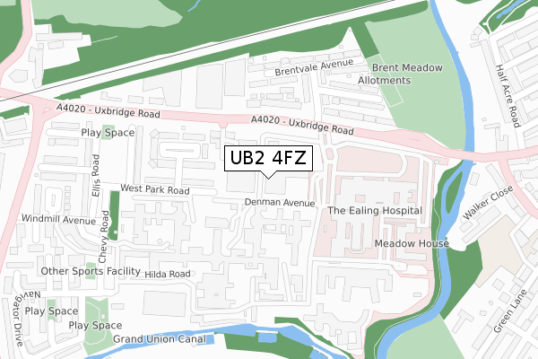 UB2 4FZ map - large scale - OS Open Zoomstack (Ordnance Survey)
