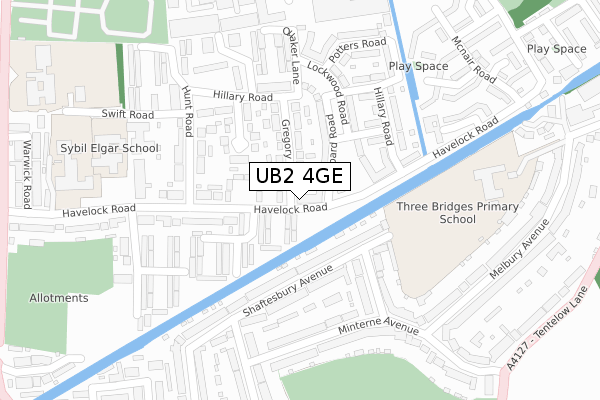 UB2 4GE map - large scale - OS Open Zoomstack (Ordnance Survey)