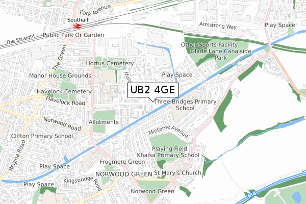 UB2 4GE map - small scale - OS Open Zoomstack (Ordnance Survey)