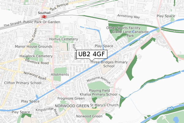 UB2 4GF map - small scale - OS Open Zoomstack (Ordnance Survey)
