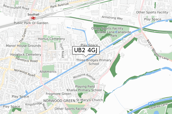 UB2 4GJ map - small scale - OS Open Zoomstack (Ordnance Survey)