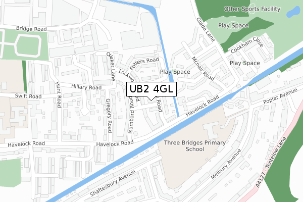 UB2 4GL map - large scale - OS Open Zoomstack (Ordnance Survey)
