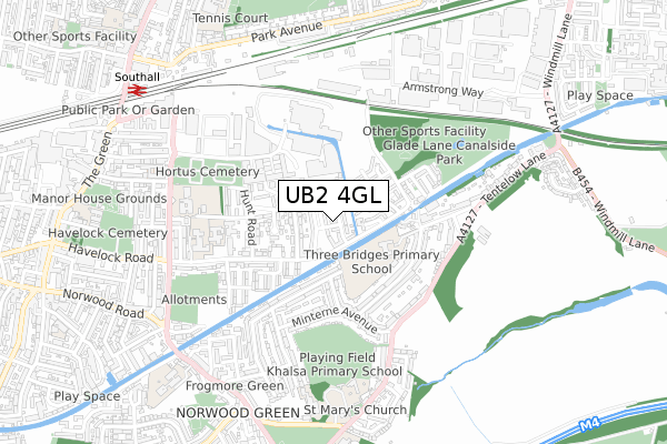 UB2 4GL map - small scale - OS Open Zoomstack (Ordnance Survey)
