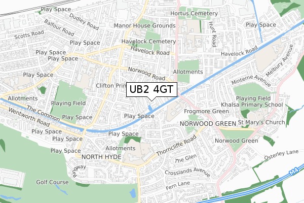 UB2 4GT map - small scale - OS Open Zoomstack (Ordnance Survey)