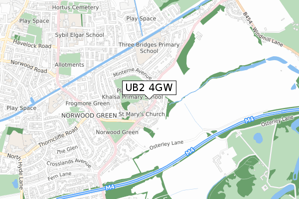 UB2 4GW map - small scale - OS Open Zoomstack (Ordnance Survey)