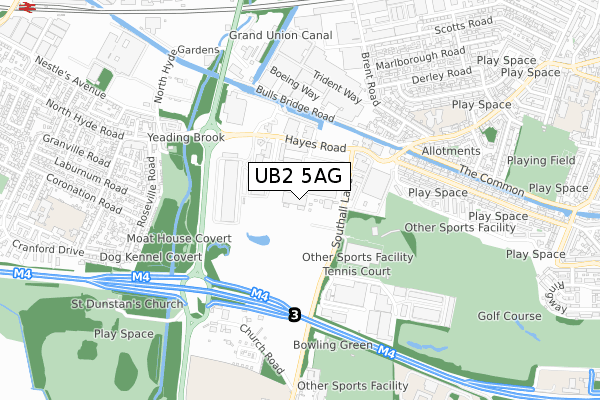 UB2 5AG map - small scale - OS Open Zoomstack (Ordnance Survey)