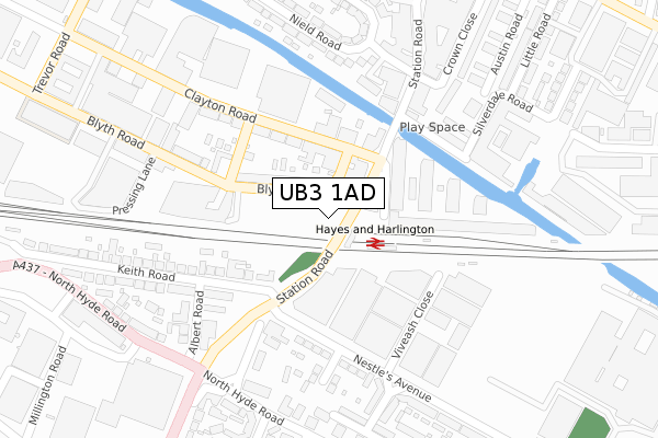 UB3 1AD map - large scale - OS Open Zoomstack (Ordnance Survey)