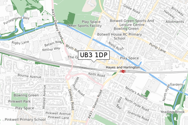 UB3 1DP map - small scale - OS Open Zoomstack (Ordnance Survey)