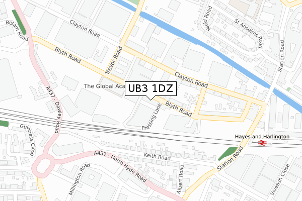 UB3 1DZ map - large scale - OS Open Zoomstack (Ordnance Survey)