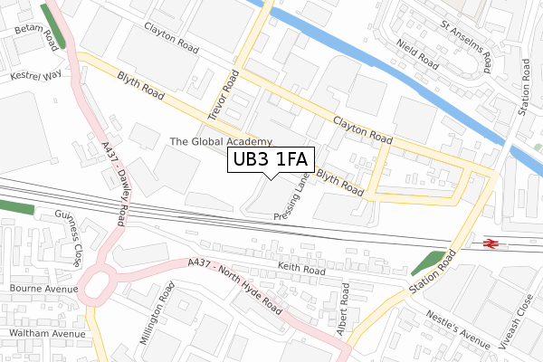 UB3 1FA map - large scale - OS Open Zoomstack (Ordnance Survey)