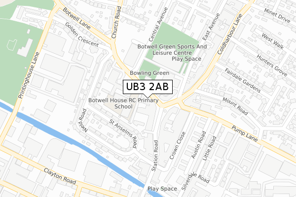 UB3 2AB map - large scale - OS Open Zoomstack (Ordnance Survey)