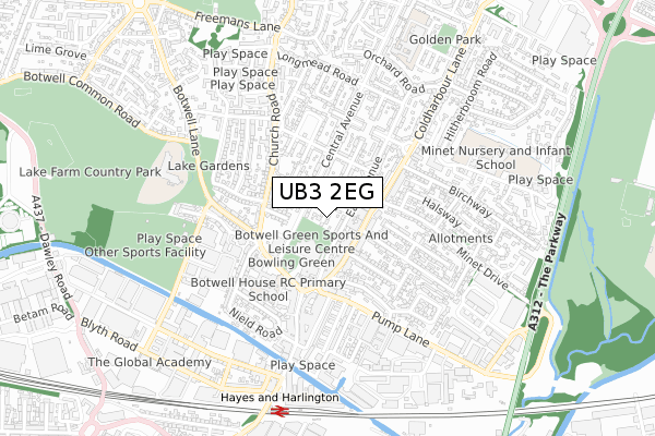 UB3 2EG map - small scale - OS Open Zoomstack (Ordnance Survey)