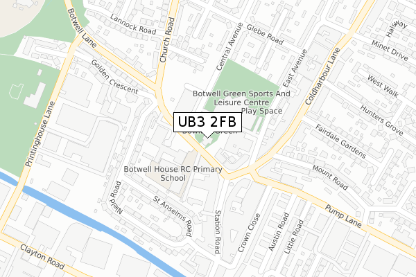 UB3 2FB map - large scale - OS Open Zoomstack (Ordnance Survey)