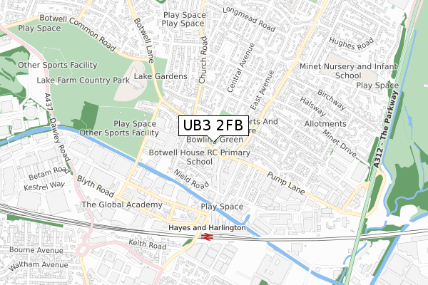 UB3 2FB map - small scale - OS Open Zoomstack (Ordnance Survey)