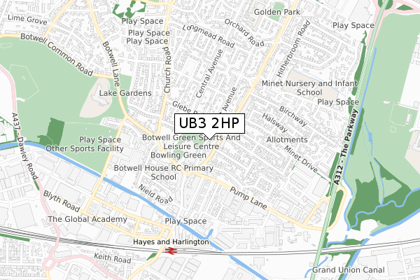 UB3 2HP map - small scale - OS Open Zoomstack (Ordnance Survey)