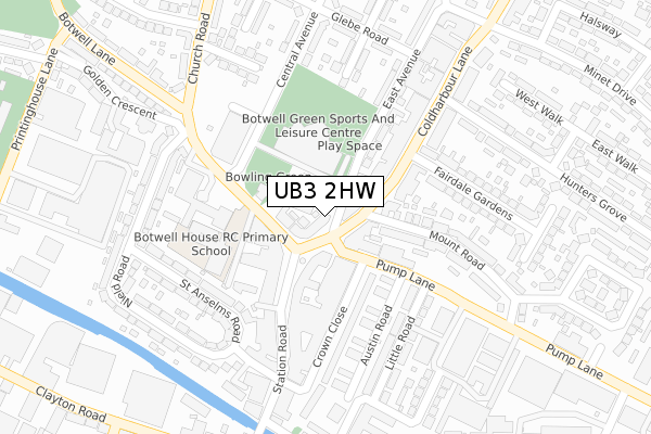 UB3 2HW map - large scale - OS Open Zoomstack (Ordnance Survey)