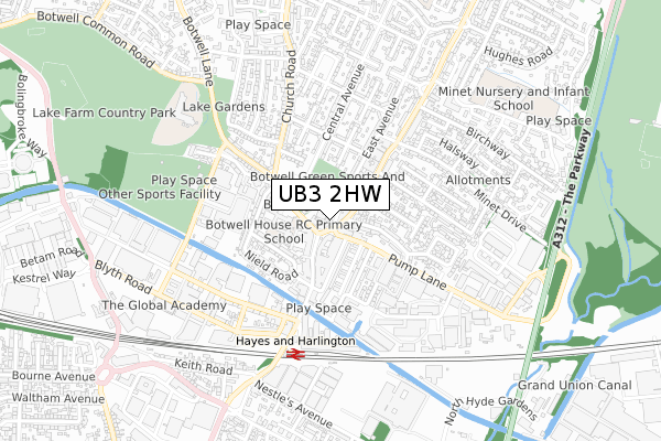 UB3 2HW map - small scale - OS Open Zoomstack (Ordnance Survey)