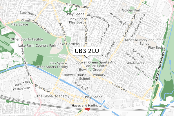 UB3 2LU map - small scale - OS Open Zoomstack (Ordnance Survey)