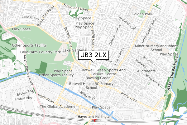 UB3 2LX map - small scale - OS Open Zoomstack (Ordnance Survey)