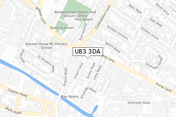 UB3 3DA map - large scale - OS Open Zoomstack (Ordnance Survey)