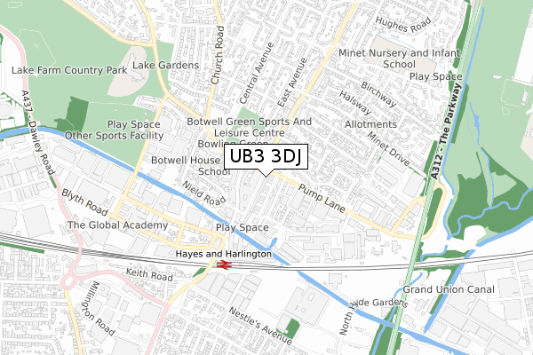 UB3 3DJ map - small scale - OS Open Zoomstack (Ordnance Survey)
