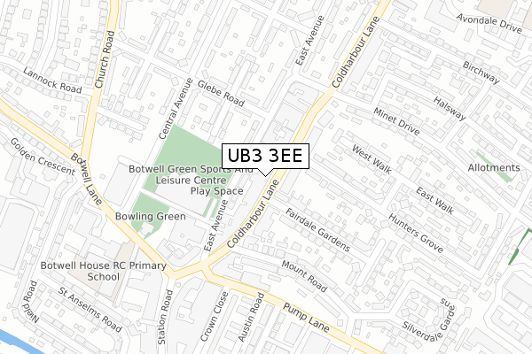 UB3 3EE map - large scale - OS Open Zoomstack (Ordnance Survey)