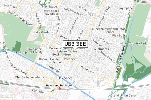 UB3 3EE map - small scale - OS Open Zoomstack (Ordnance Survey)