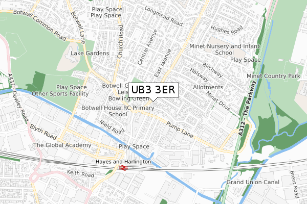 UB3 3ER map - small scale - OS Open Zoomstack (Ordnance Survey)