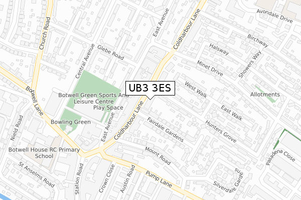 UB3 3ES map - large scale - OS Open Zoomstack (Ordnance Survey)
