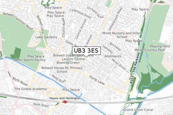 UB3 3ES map - small scale - OS Open Zoomstack (Ordnance Survey)